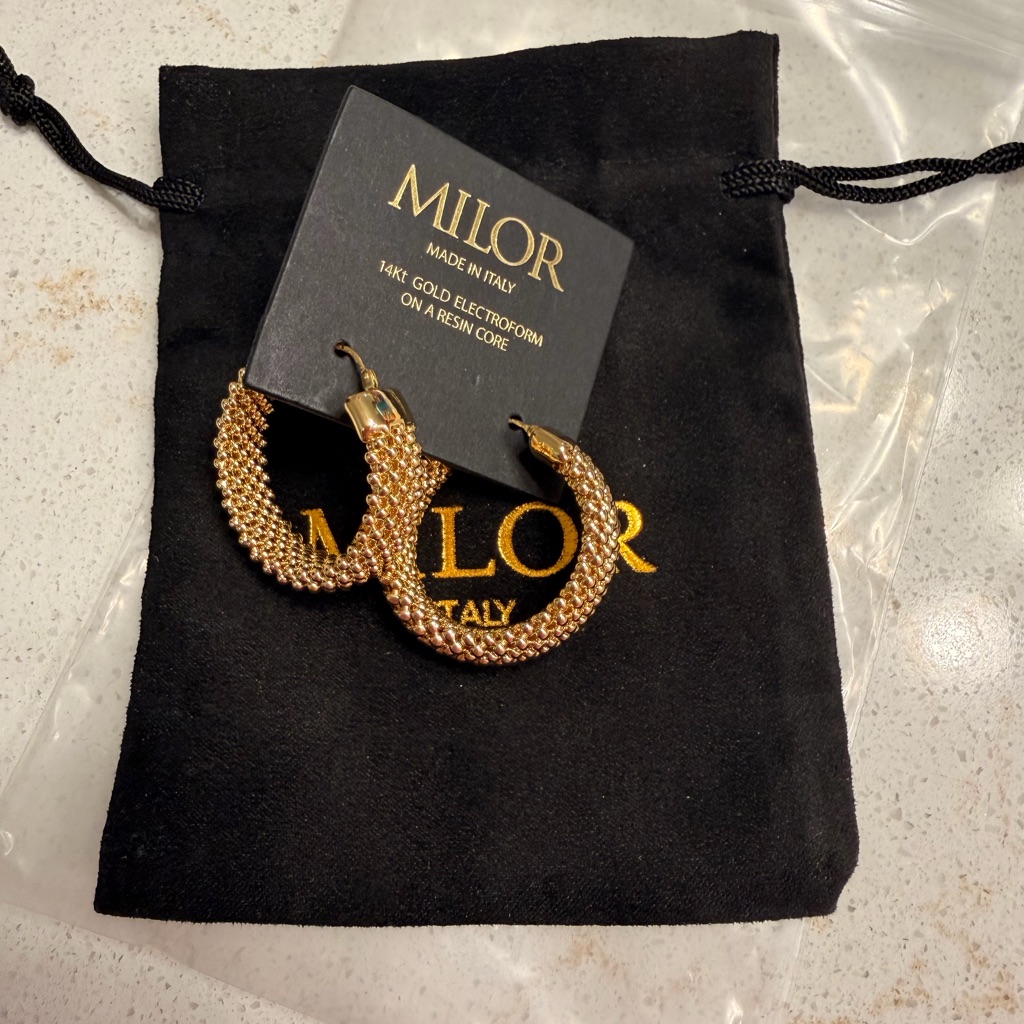 Milor Gold Textured Braided Hoop Earrings 125$